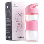 Sivaphe Small Water Bottle for Kids with Straw and Handle, Leak-Proof 350ml Little Girls Drinking Bottle, BPA Free Tritan Clear Bottle for School Girl (Pink)