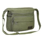 JAKAGO Canvas Messenger Bag Mens/Women Shoulder Bag with Multiple Pockets for School Travel Outdoor Fishing Camping Work Daily Use (15 inch,Green)