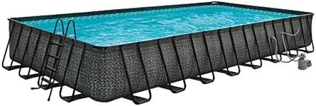 Funsicle Oasis Designer Outdoor Rectangular Frame Above Ground Swimming Pool Set with Accessories and Maintenance Kit, Dark Herringbone Gray