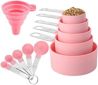 Huygens Measuring Cups and Spoons Set of Kitchen Gadgets 10 Pieces, Stackable Stainless Steel Handle Measuring Cups for Measuring Dry and Liquid Ingredient (Pink)