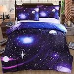 Galaxy Luxury Duvet Cover King 3 Pieces Reversible Sky Universe Moon Printed Bedding Quilt Cover with Zipper Closure for Bedding Decro, Soft Microfiber King Size 230x220cm