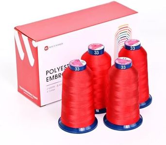 Richword Red Embroidery Thread 4 Rolls, Huge Spool 4000M(4374Y) 40WT Polyester Thread for All Commercial Multi Needles and Single Needle Embroidery Machines