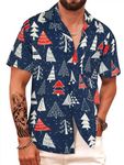 APTRO Men's Summer Shirts Hawaiian Shirts Short Sleeved Shirt Party Shirt Christmas Tree Blue F287 4XL