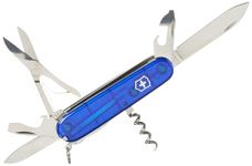 Victorinox Huntsman Swiss Army Knife, Medium, Multi Tool, Camping Knife, 15 Functions, Large Blade, Bottle Opener, Blue Transparent