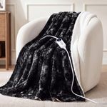 HYLEORY Weighted Electric Heated Queen Blanket, Plush Fluffy Faux Fur Blankets with 6 Heat Settings & 9H Auto Shut Off, Soft Cozy Warm Heating Blanket for Winter Sofa Bedroom Office,Black,84"x90"