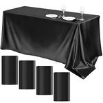 TURSTIN 4 Packs Satin Tablecloth 102 x 58 Inch Overlay Satin Table Cover Rectangle Bright Silk Tablecloth Smooth Fabric Table Decoration for Wedding Banquet Party Events, Black