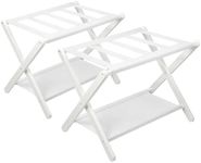 VASMIA Luggage Rack, Folding Suitcase Stand with Storage Shelf Set of 2, Bamboo Luggage Stand for Guest Room,Bedroon and Hotel,Holds up to 131 lb,Fit Most Luggage Size,White