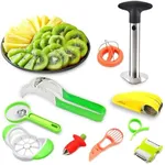 10 Pcs Fruit Slicer Set Fruit Cutting Tools - Pineapple Corer and Slicer Kiwi Cutter Apple Slicer and Corer Cantaloupe Cutter Strawberry Huller Watermelon Cutter Slicer Tool - Banana Cutter Slicer
