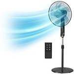 Pro Breeze® 16-Inch Pedestal Fan with Remote Control and LED Display - 4 Operational Modes - 80° Oscillation - Adjustable Height & Pivoting Fan Head - Perfect for Homes, Offices and Bedrooms - Black