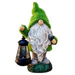 TERESA'S COLLECTIONS Funny Garden Gnome with Lantern, Gonk Statues Solar Garden Ornaments Outdoor, Waterproof Garden Gifts for Patio Lawn Yard Decorations, 33cm Tall