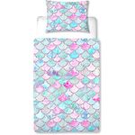 MUSOLEI Mermaid Bedding Set Girls Single Double Colorful 3D Mermaid Tail Blue Duvet Cover Sets Pink Lovely Quilt Cover Soft with Pillwocase (Mermaid Scales, Single)