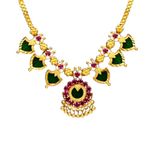 Kollam Supreme Gold Plated Brass Ruby Stone Palakka Necklace for Girls and Women. (Green)