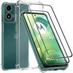 For Moto Motorola G04 Case and Screen Protector,Motorola G04 6.56” Clear Phone Case+2 Pack Tempered Glass,Anti Scratch,Easy to install Film,Soft TPU Protective Cover Phonecase,Shock-Absorbing Corners