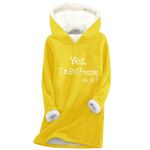 AMhomely Yes I'm Still Freezing Sweatshirts for Women Casual Hoodies Winter Warm Fuzzy Pullover Sherpa Lined Fleece Jumper Sweatshirt Soft Cozy Sweater Tops Thermal Underwear Loungewear Yellow