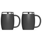 Insulated Stainless Steel Coffee Cups (Set Of 2) BPA-Free Spill Proof Lid- Double Wall Camping Travel Mugs With Handle- Tough & Shatterproof Coffee & Tea Mug, Takeaway Coffee Cup for Hot Drinks- 414ml