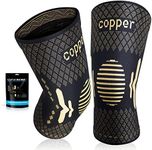 Copper Knee Brace 2 Pack, Knee Compression Sleeve for Men & Women, Best Knee Support Braces for Meniscus Tear, ACL, Arthritis, Weightlifting, Running, Workout, Sports and Knee Pain Relief