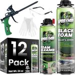 Sprayman Black Foam Sealant - (12x24 Oz) Expanding Polyurethane Pond & Landscape Foam, UV Resistant, Water Proof, Acoustic & Thermal Insulation, Gun Included - 12 Pack