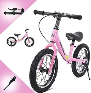 14/16 inch Balance Bike for 3 4 5 6 7 and 8 Years Old Boys Girls,No pedal Training Bicycle with Brake and Kickstand,Adjustable Seat Height,Air Tires,Outdoor for Outdoor Sports,Pink,16 in