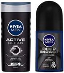 NIVEA MEN Deodorant Roll-on, Deep Impact Freshness, 50ml + NIVEA MEN Hair, Face & Body Wash, Active Clean Shower Gel, 250ml (Promo Pack)