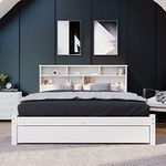 BTM Wooden Bed Frame with Shelves,Wooden Storage Bed, Shelf Headboard, Double Bed for Adult,Kids, Teenagers - 4FT6 (135 x 190 cm), White