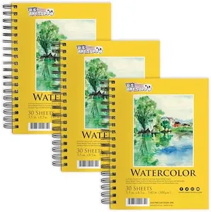 U.S. Art Supply 5.5" x 8.5" Premium Heavyweight Watercolor Painting Paper Pad, Pack of 3, 30 Sheets Each, 140lb (300gsm) - Spiral Bound, Cold Pressed, Acid-Free, Wet, Mixed Media - Artists, Students
