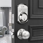 TEEHO Keyless Entry Door Lock with Handle - Electronic Keypad Deadbolt with Door Knob - Deadbolt Smart Lock for Front Door Lock Set - Auto Lock - Easy Installation - Satin Nickel