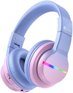 iClever BTH12 Kids Headphones, Colorful LED Lights Kids Bluetooth Headphones with 74/85/94dB Volume Limited Over Ear, 40H Playtime, Built-in Mic for School/Tablet/PC/Airplane (Gradient Pink)