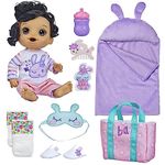 Baby Alive Bunny Sleepover Baby Doll, Bedtime-Themed 12-Inch Dolls, Sleeping Bag & Bunny-Themed Doll Accessories, Toys for 3 Year Old Girls and Boys and Up, Brown Hair (Amazon Exclusive)