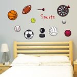 Wallpark Cartoon Sport Basketball Football Rugby Darts Removable Wall Sticker Decal, Children Kids Baby Home Room Nursery DIY Decorative Adhesive Art Wall Mural