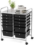 12 Drawer Rolling Storage Cart Organizer, 6-Tier storage trolley Scrapbook Paper Organizer w/ 4 Wheels & 2 Sizes of Drawers, Multipurpose & Lightweight Utility Cart for Home, School, Office, Beauty Salon(Black)