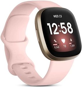 Ouwegaga TPU Bands Compatible with Fitbit Sense 2 Band/Fitbit Versa 4 Band/Fitbit Sense Band/Fitbit Versa 3 Bands for Women Men, Classic Waterproof Sport Watch Strap for Fitbit Smartwatch, Pink Small