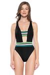 Becca by Rebecca Virtue Women's Textured Rib Plunge One Piece Swimsuit Swimsuit Black M