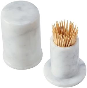 Apasqro Luxury White Carrara Marble Toothpick Holder with Lid – Elegant Toothpick Dispenser, Modern Marble Case with Cover for Dining Table or Home Decor, Ideal Gift Choice
