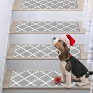 COSY HOMEER Edging Stair Treads Non-Slip Carpet Mat 28inX9in Indoor Stair Runners for Wooden Steps, Stair Rugs for Kids and Dogs, 100% Polyester TPE Backing 15pcs,Grey