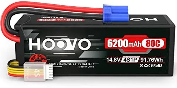 HOOVO 4S 14.8V 80C 6200mAh RC Lipo Battery Hard Case with EC5 Connector for FPV UAV Drone RC Quadcopter Helicopter Airplane Racing (1 Pack)