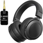 Rumoon 2.4GHz Wireless Headphones for Bass Guitar, 20ms Low Latency, Wireless Over Ear Headphones with 6.35mm & 3.5mm Jack for Studio Monitor & Mixing DJ AMP Keyboard, Pure Black