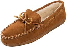 Minnetonka Women's Pile Lined Hardsole Moccasin Slipper (Brown)-7 W US