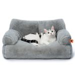 MEWOOFUN Cat Bed Fluffy and Soft Cat Sofa Dog Sofa, Small Dog Bed for Large Cats and Kittens - 66x48cm Cute Cat Bed Couch with Non-slip Bottom, Grey