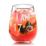 Livole 18th Birthday Gifts for Girls, Boys, Daughter, Friends, Unique 18th Birthday Presents, I AM 17+, 15oz Stemless 17+ Wine Glasses, Tumbler Glasses for Red Wine, Cocktail, Party Decorations