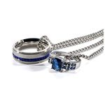 His and Her Couple Necklace Stainless Steel Blue Cz Mens Pendant White Gold Plated Womens Necklace Pendant Matching