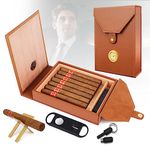 Premium Leather Cigar Humidor Set - Cedar Wood Liner, with Gold Cigar Holder, Embedded Gold Hygrometer, V Cigar Cutter & Punch, Humidifier, Precious Travel Cigar Case for Birthday Gift, Festival