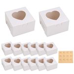 VIDETOL 100 Pcs Small Cake Boxes, 4 Inch Small White Cake Boxes with Clear Window and Labels, Individual Cupcake Boxes Bakery Boxes for Cake Portions Gift Candy Cookies Cupcake Dessert