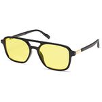 SOJOS Retro Aviator Sunglasses for Women Men,Trendy Rectangle Womens Mens Shades Sun Glasses SJ2202 Black Yellow Lens