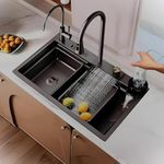 EVANEX luxury Waterfall Kitchen Sink 30'' x 18'' x 9'' 304 Grade Stainless Steel with ANTI SCRATCH Integrated Waterfall and Pull-down Faucet Set Stainless Steel Sink with Cup washer and Baskets.