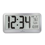 Marathon Slim Jumbo Panoramic Atomic Wall Clock with Date and Indoor Temperature. Commercial Grade with Big 6-Inch Numbers, Alarm and Stand - Batteries Included - CL030033JUMBO-GG (Graphite Grey)