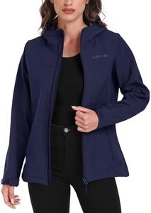 USHARESPORTS Women's Softshell Jacket Lightweight Fleece Lined Waterproof Coats Rain Jacket with Hood for Outdoor Hiking NAVYBLUE S