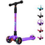Allek Kick Scooter B02, Lean 'N Glide Scooter with Extra Wide PU Light-Up Wheels and 4 Adjustable Heights for Children from 3-14yrs (Purple)