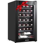 BODEGACOOLER 28 Bottles Small Wine Cooler,Freestanding Wine Fridge Compressor Cooling,Glass Door Wine Refrigerator with Digital Temperature Control(41-64.4°F) Interior LED Light（Black)