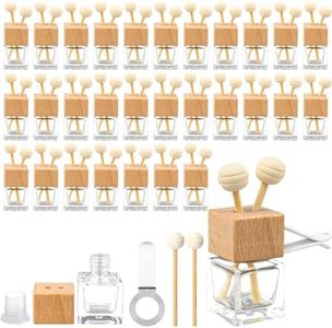 30 Pack 8 ml Car Diffuser Air Freshener Bottle Empty Car Essential Oil Diffuser Auto Glass Perfume Diffuser Bottle with Vent Clip Wooden Caps Stick Fragrance Ornament