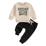 Chloefairy Toddler Baby Boy Girl Clothes Aunties Little Bestie Sweatshirt Top Jogger Pants Set 2Pcs Fall Winter Outfit, Black, 18-24 Months